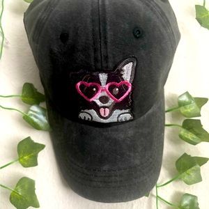 "Canine Cool: Vintage Black Dad Hat with Dog and Camera Patches"